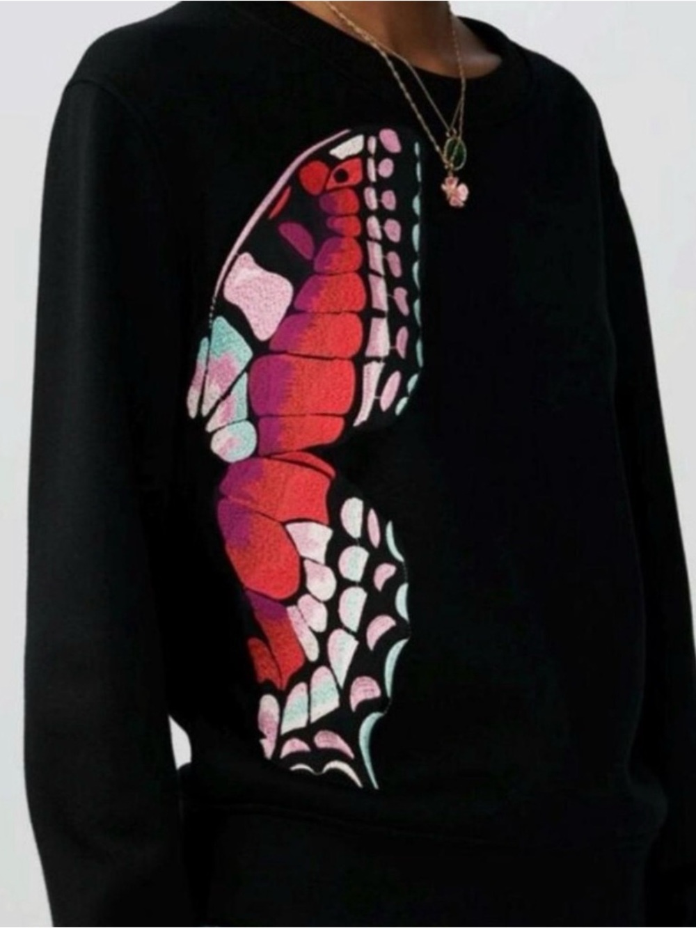 Maje Theophile Butterfly-Embroidered Black Sweatshirt Size M
